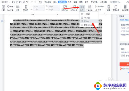 空白word页面怎么分三栏输入 使用Word文档分三栏显示的步骤