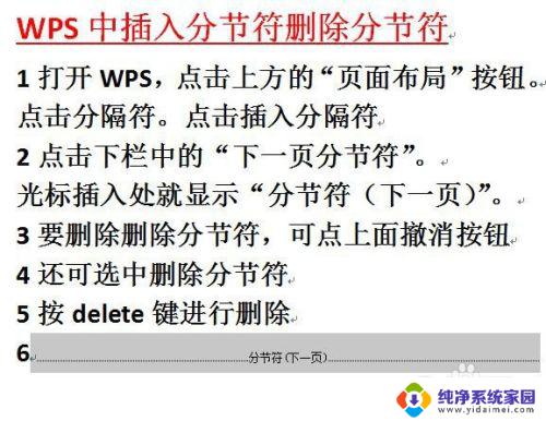 wps如何删除分节符下一页 WPS怎样插入分节符分页符