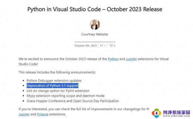 微软Visual Studio Code中Python 3.7支持被弃用，相关代码暂未删除