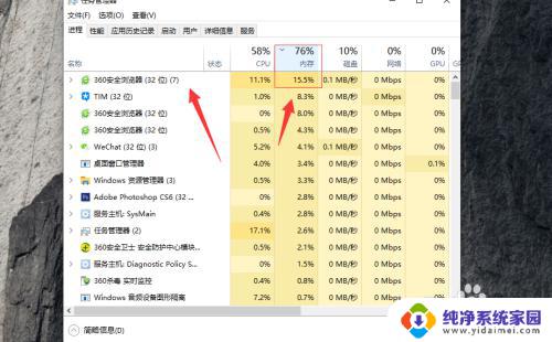 怎么看电脑各个程序占用的内存 Win10如何查看内存占用最大的软件