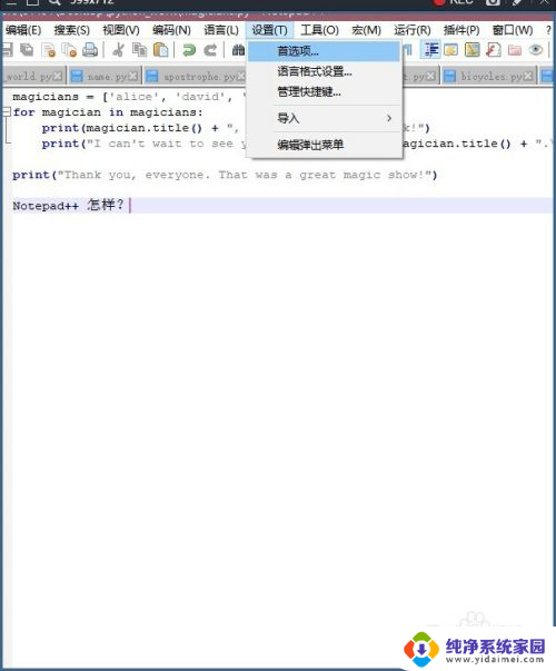 如何将notepad设置得五颜六色 Notepad标签栏标签不同颜色设置步骤