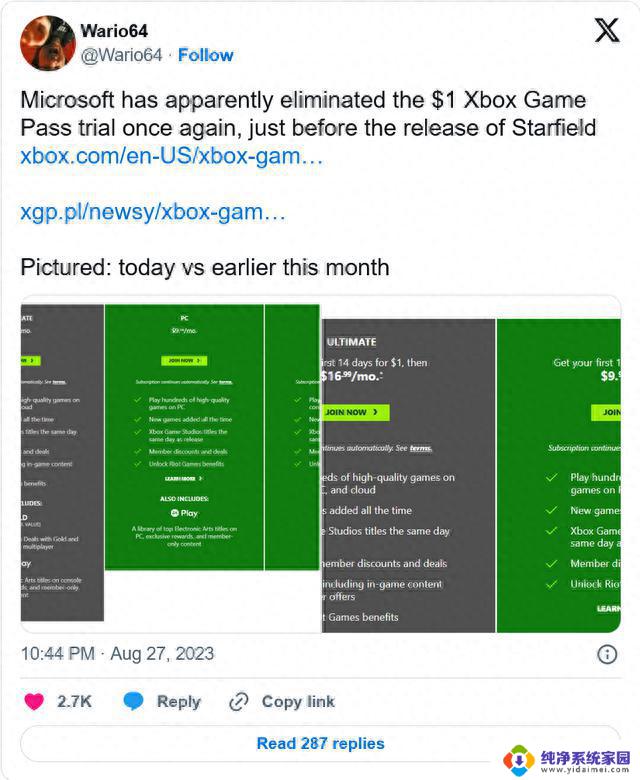 微软Xbox Game Pass取消星空前的14天免费试用